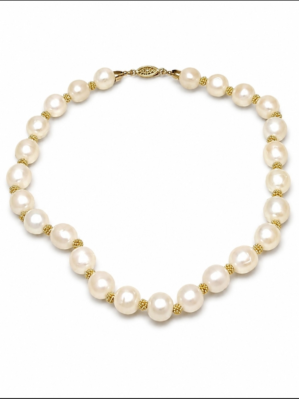 Vintage 1970s Cultured Freshwater Pearl .925 Necklace with Gold Accents